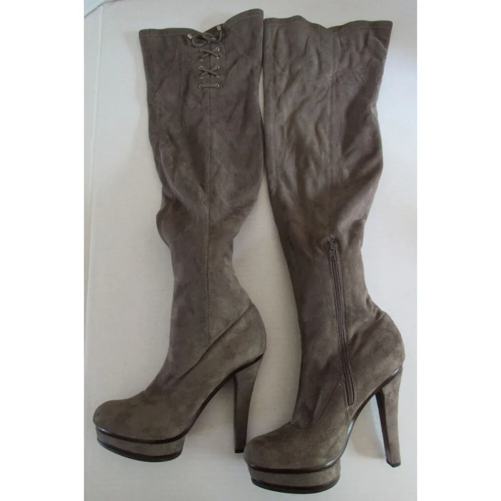 Jennifer Lopez JLO JLLISETTE GREY Over the Knee Faux Suede Platform Boots 9M - Picture 4 of 14
